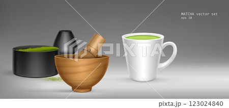 3d green matcha powder. Japan tea or latte drink 123024840