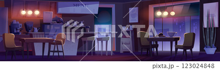 Cozy restaurant interior at night time Cozy restaurant interior at night time 123024848