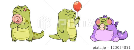 Funny crocodile characters set Funny crocodile characters set 123024851