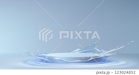 Cylinder podium standing on water surface Cylinder podium standing on water surface 123024852