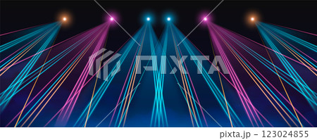 Bright colorful crossing laser light beams 123024855