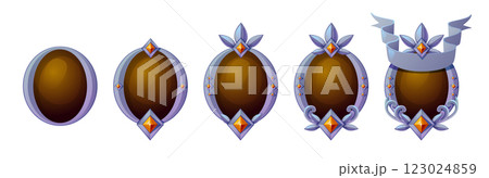 Brown game progress badges set Brown game progress badges set 123024859
