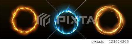 Abstract ring with yellow and blue fire flames 123024866
