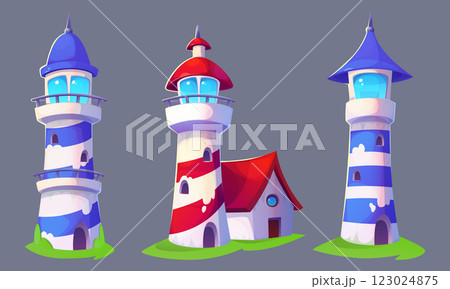 Cartoon lighthouse for maritime game design 123024875