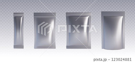 Pouch bag mockup set in silver metallic color 123024881