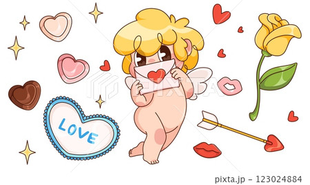 Vintage cupid love character with heart cartoon 123024884