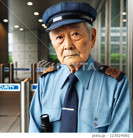 施設を警備するシニア男性 施設を警備するシニア男性 123024892