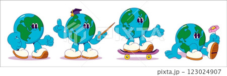 Planet Earth cartoon mascot with positive emotions Planet Earth cartoon mascot with positive emotions 123024907