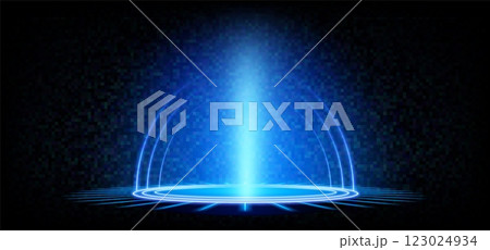 Futuristic round portal with light beam Futuristic round portal with light beam 123024934