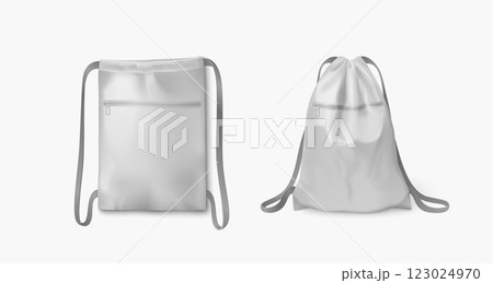 White backpack mockup with thin long drawstring White backpack mockup with thin long drawstring 123024970