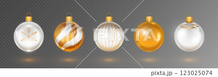 Festive Christmas white and gold baubles 123025074
