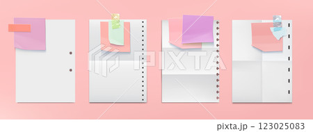 Memo note and fold paper sheet with tape vector Memo note and fold paper sheet with tape vector 123025083