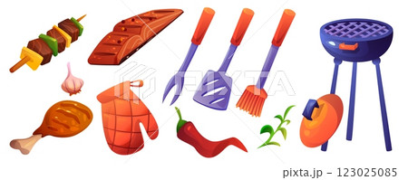 BBQ picnic food and equipment set BBQ picnic food and equipment set 123025085