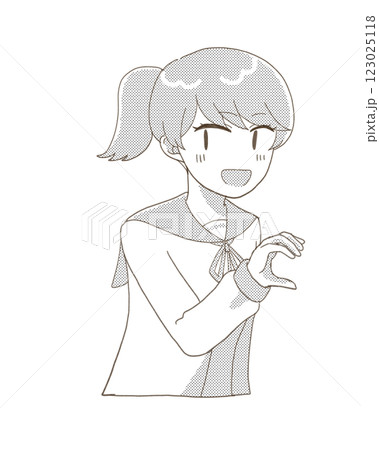 笑顔でハートポーズをする女子学生 123025118
