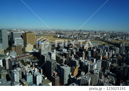 青空に映える都心の高層ビル群と川崎市街　2月川崎501川崎市役所 123025191