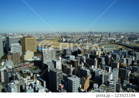 青空に映える都心の高層ビル群と川崎市街　2月川崎504川崎市役所 123025194
