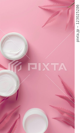 Top of view white cream jar container skincare makeup treatment story background 123025286