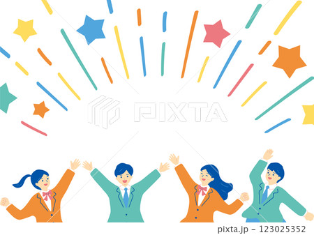 盛り上がる制服の学生たち 123025352