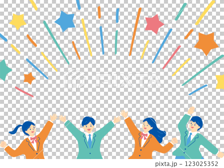 盛り上がる制服の学生たち 123025352