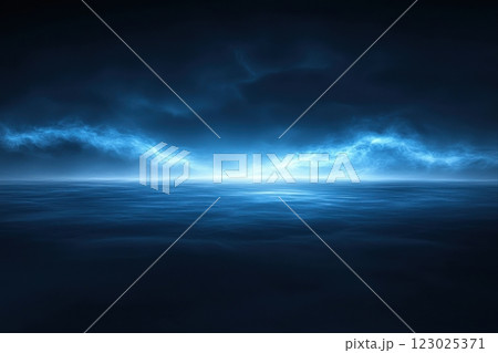 Mysterious stormy sea ocean digital art dark environment wide-angle view atmospheric tension 123025371