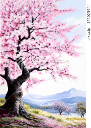 the AI Image Generator, Serene Landscape with Blooming Cherry Tree a the AI Image Generator, Serene Landscape with Blooming Cherry Tree a 123025444