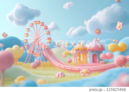 Whimsical 3d amusement park a colorful fantasy landscape of joyful imagination 123025498