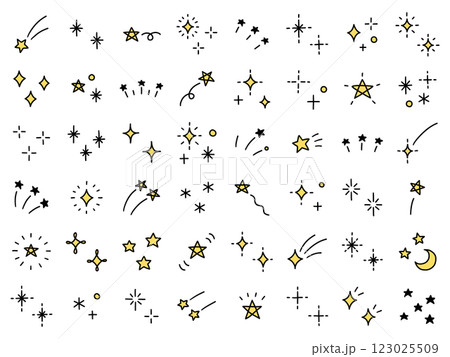 手書きのキラキラ飾りのベクターイラストセット。手描き、星、キラキラ、飾り 123025509