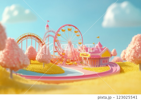 Digital art cheerful aerial adventure in a whimsical park landscape 123025541