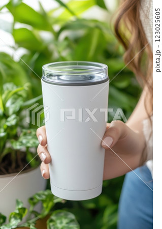 Hydration concept refreshing beverages in a green indoor garden 123025605