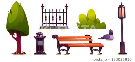 Urban park design elements set isolated on white 123025910