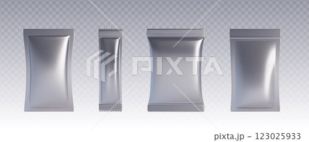 Pouch bag mockup set in silver metallic color 123025933