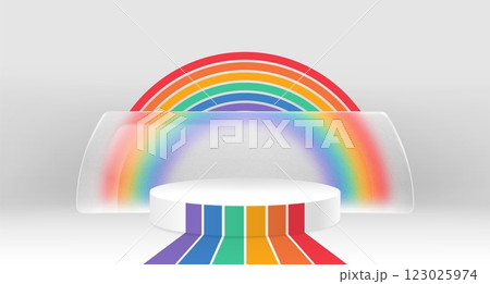 Pride themed white circular podium Pride themed white circular podium 123025974