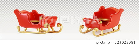 3D Santa sleigh set on transparent background 123025981