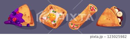 Crepe pancakes with sweet and salty stuffing 123025982