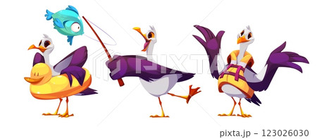 Cute playful seagull cartoon characters 123026030