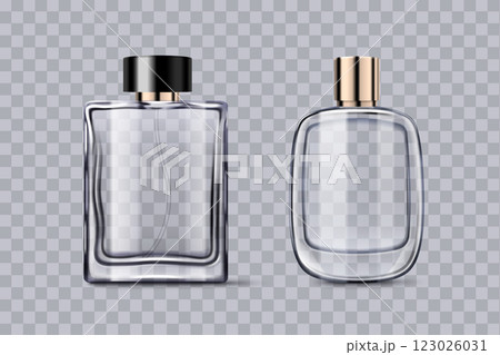 Perfume glass bottles set on transparent Perfume glass bottles set on transparent 123026031