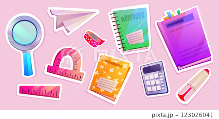 Book and stationery icon. Back to school sticker 123026041