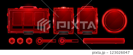 Red hud ui game frame. Futuristic tech interface 123026047