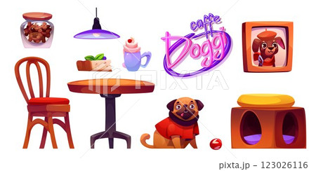 Dog friendly cafe interior elements. 123026116
