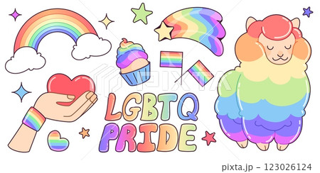 Lgbt pride rainbow sticker. Heart and love icon 123026124