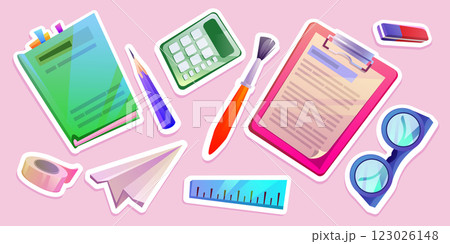 Colorful school stationery stickers 123026148