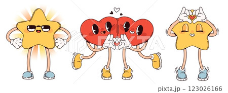 Groovy heart and star retro character illustration 123026166