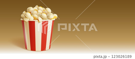 Fresh popcorn served in striped container 123026189
