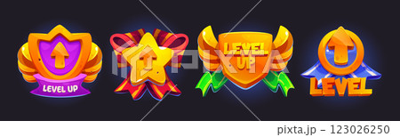 Level up game badges set Level up game badges set 123026250