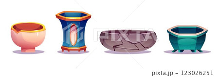 Antique flower pots set isolated on white 123026251