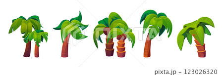 Coconut palm tree game cartoon illustration set 123026320