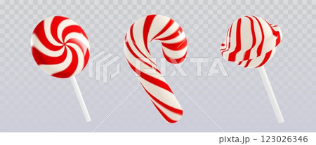 Candy cane and lollipop set on transparent Candy cane and lollipop set on transparent 123026346