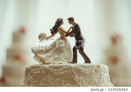 Wedding cake topper dance reception hall decoration festive atmosphere close-up love celebration Wedding cake topper dance reception hall decoration festive atmosphere close-up love celebration 123026364