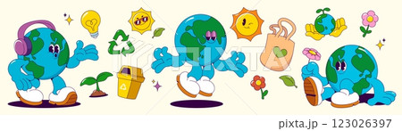 Planet Earth mascot with eco friendly symbols 123026397