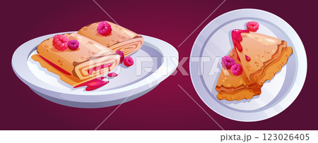 Pancakes served with raspberries set Pancakes served with raspberries set 123026405